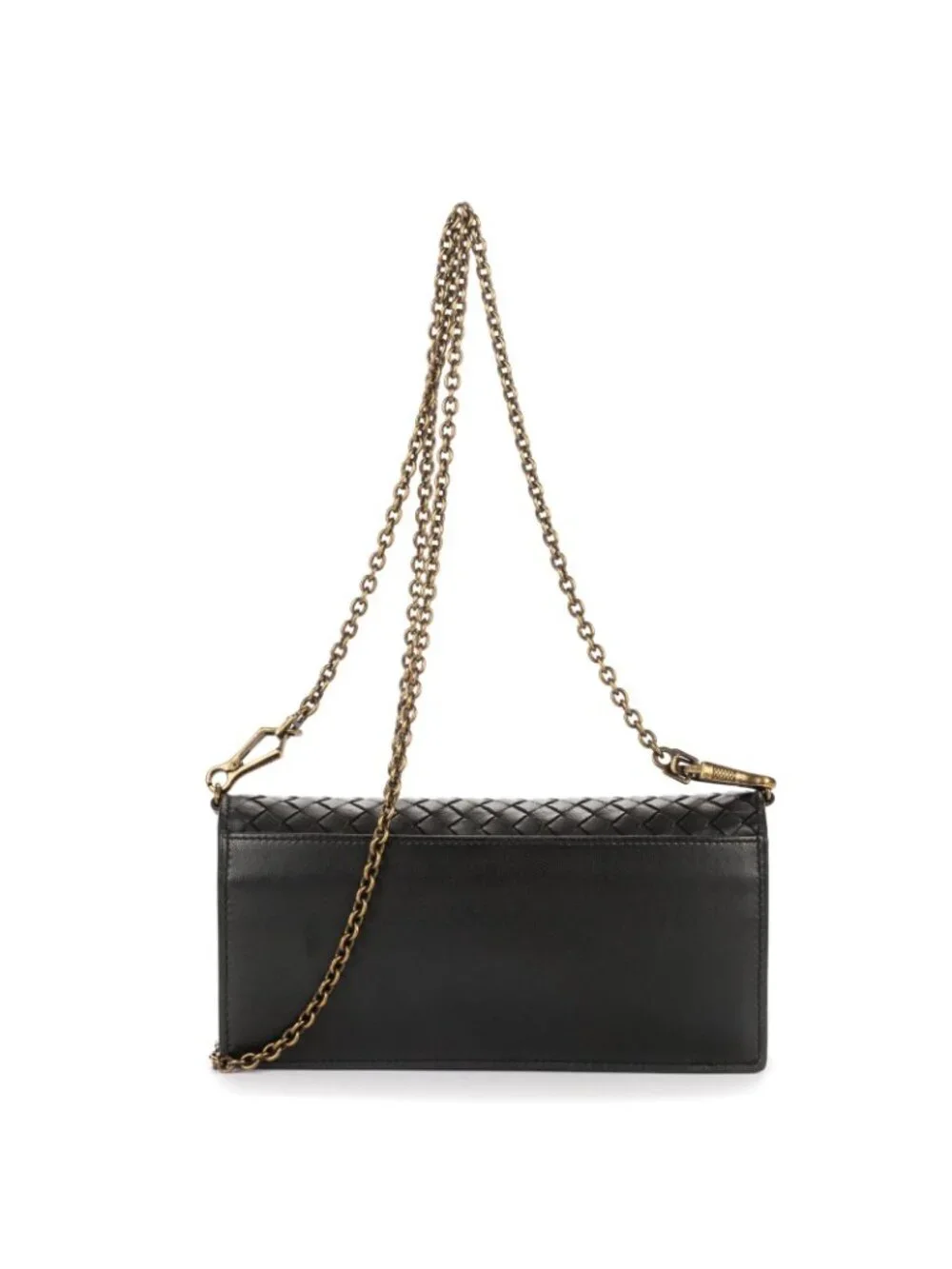 Bottega Venetawallet on Chain Crossbody Black Intrecciato Calfskin Leathera